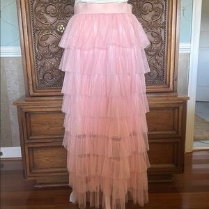 🌸 Blush Pink Layered Tulle Maxi Skirt Romantic Boho Cottagecore Size Large NWOT